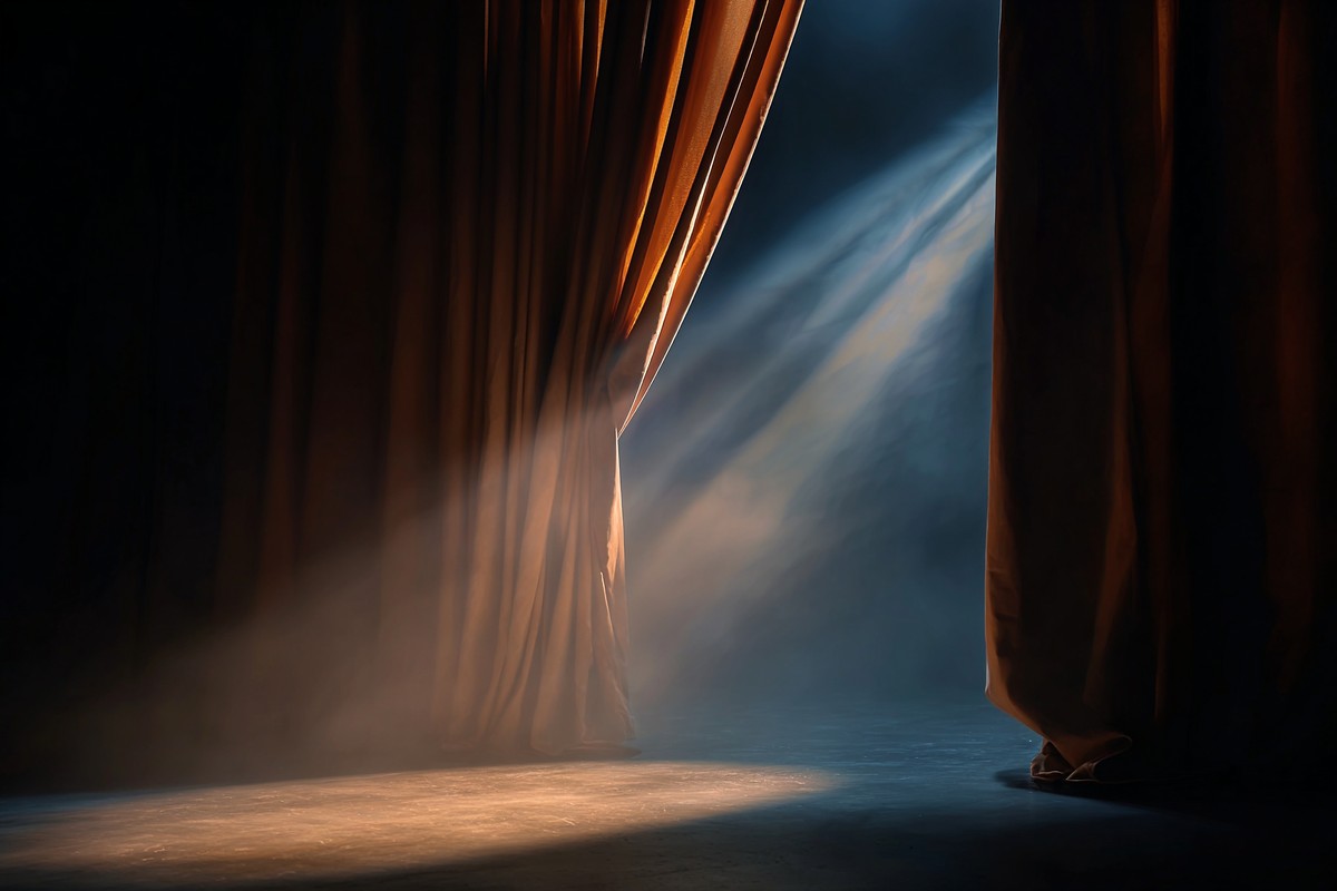 theater curtain partially open revealing dimly lit 3681989c 764f 4af3