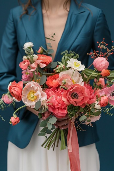 wedding bouquet pop bride holding vivid coral