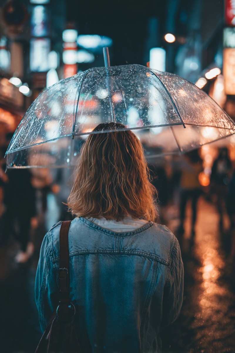 woman holding umbrella seen from behind
