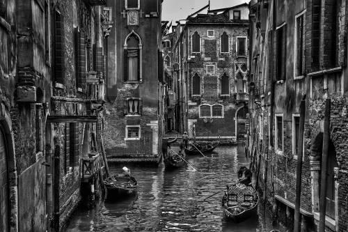 Black and White Photo of the channels of venice image 