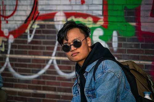 wall man in black sunglasses and blue denim jacket standing in front of wall netherlands