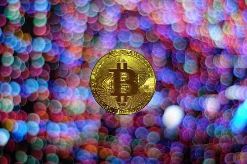bitcoin round gold-colored Bitcoin illustration purple