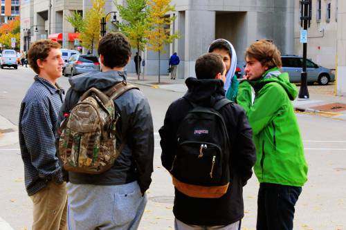 some-students-standing-on-as-street-corner image - Free 