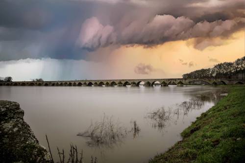 Storm clouds over the dusk lake landscape image - Free 