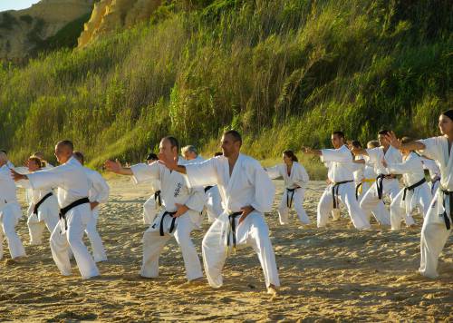   beach  training  karate  martial arts 