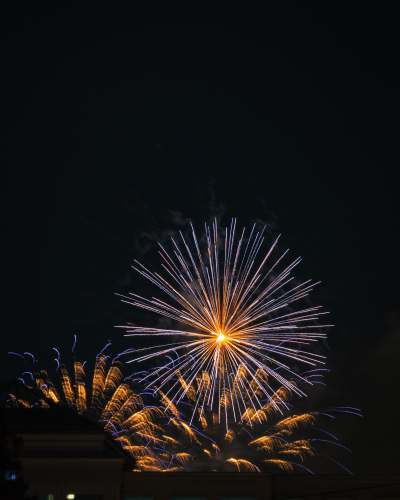 yellow fireworks in the sky during night time 