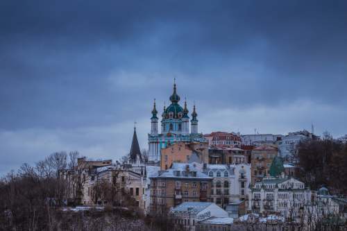  white and blue Gothic structure 